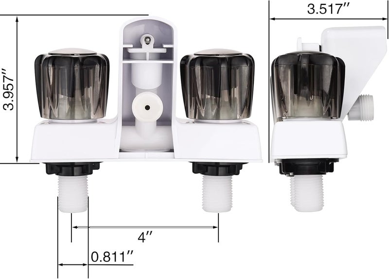 LavishStream RV Shower Faucet, 4" RV Camper Shower Faucet Valve Diverter Replacement with Dual Smoked Acrylic Knobs for Outside and Inside Bathroom (White+Smoke Gray) - Image 2